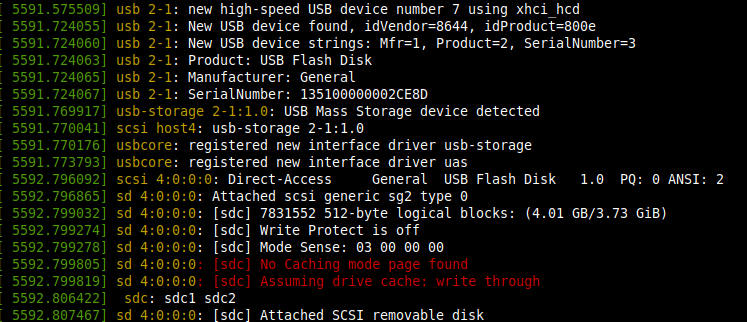 Linux dmesg command output after connecting usb device